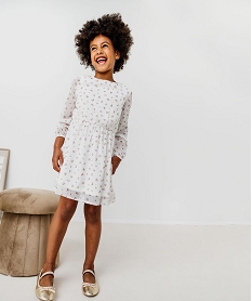 GEMO Robe en voile à manches longues fille Blanc