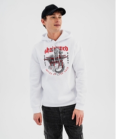 GEMO Sweat à capuche en molleton imprimé homme blanc standard