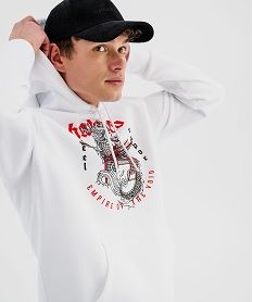sweat a capuche en molleton imprime homme blanc standard sweatsI880901_2