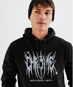 sweat a capuche en molleton imprime homme noir standard sweatsI881101_2