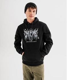 sweat a capuche en molleton imprime homme noir standard sweatsI881101_4