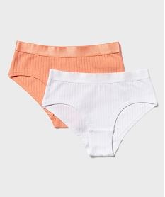 GEMO Shorties en maille côtelée avec ceinture irisée fille (lot de 2) Orange