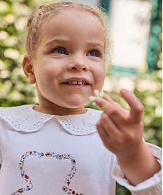 GEMO Tee-shirt manches longues à col Claudine en dentelle bébé fille - LuluCastagnette Blanc