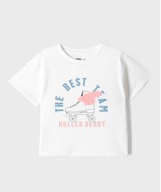 GEMO Tee-shirt manches courtes avec motif roller-derby fille Blanc