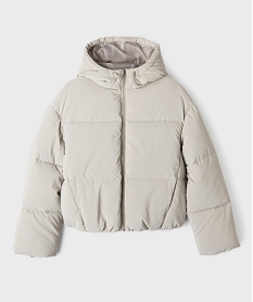 GEMO Parka courte à capuche en matière déperlante finition mate fille Gris