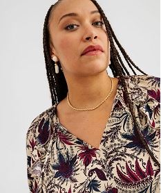 blouse fluide a motifs fleuris avec volants femme grande taille beige blousesI898201_2