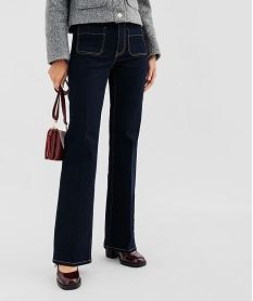 GEMO Jean flare taille haute à plis et poches plaquées femme Bleu