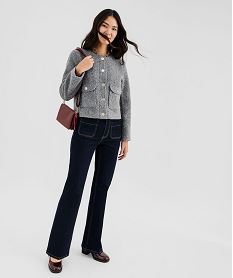 jean flare taille haute a plis et poches plaquees femme bleuI901601_4