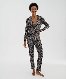 GEMO Pyjama deux pièces en viscose femme : chemise et pantalon[MISSING] Noir