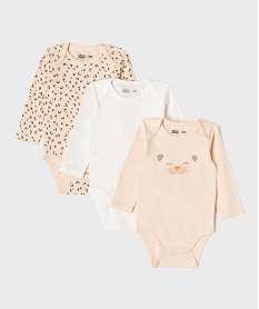 GEMO Bodies manches longues à motif léopard bébé fille (lot de 3) Rose