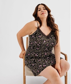 GEMO Nuisette à bretelles et col V en dentelle femme grande taille Noir