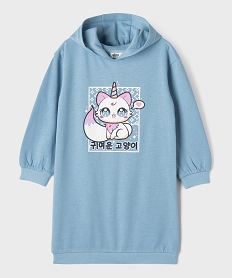 GEMO Robe sweat à capuche imprimé all over fille bleu standard