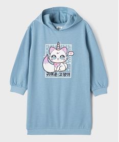 robe sweat a capuche imprime all over fille bleu standardI910001_4