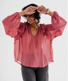 GEMO Blouse manches longues en voile vaporeux femme rose standard
