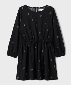 GEMO Robe manches longues en maille extensible imprimé fille Noir