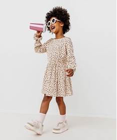 GEMO Robe manches longues en maille extensible imprimé fille Beige