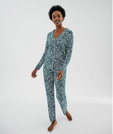 GEMO Pyjama deux pièces en viscose femme : chemise et pantalon[MISSING] Vert
