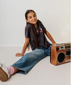 GEMO Jean loose à taille réglable en denim 100% coton fille bleu vif
