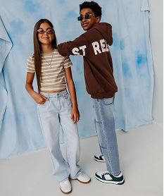 GEMO Jean loose à taille réglable en denim 100% coton fille blanc chine