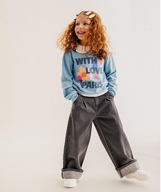 GEMO Sweat blousant en molleton doux imprimé fille bleu standard