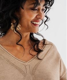 pull col v en fine maille fluide pailletee femme beige standard pullsI918201_2
