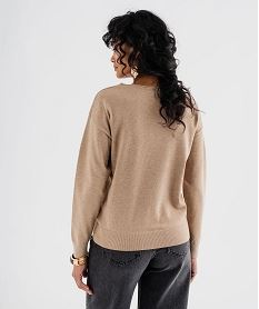 pull col v en fine maille fluide pailletee femme beige standard pullsI918201_3