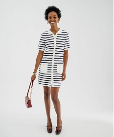 GEMO Robe pull courte à rayures et boutons gravés femme rayure