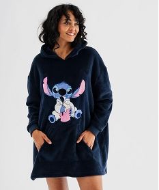 GEMO Chemise de nuit en  polaire à capuche motif Stitch femme - Disney Bleu