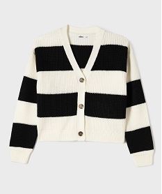 GEMO Gilet court en grosse maille à rayures fille Beige