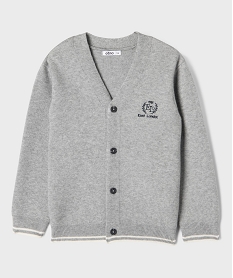 GEMO Gilet à col V avec finitions bicolores garçon gris standard
