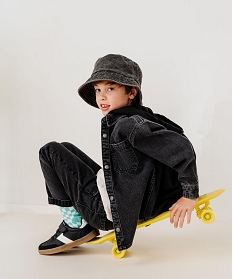GEMO Chemise en jean à manches longues et capuche garçon noir standard