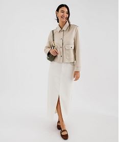 veste courte en suedine avec poches a rabat femme beige vestesI925101_4