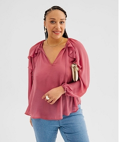 GEMO Blouse fluide unie avec volants femme grande taille rose standard