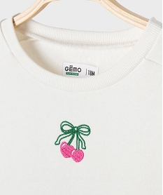sweat avec manches froncees et motif brode bebe fille beigeI925901_3