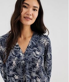 tee-shirt manches longues imprime col v fantaisie femme bleu t-shirts manches longuesI927701_2
