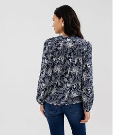 tee-shirt manches longues imprime col v fantaisie femme bleu t-shirts manches longuesI927701_3