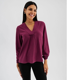 GEMO Tee-shirt à manches longues et col V en maille texturée femme Rose