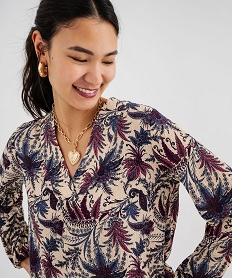 GEMO Tee-shirt à manches longues et col V femme Multicolore