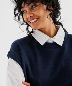 pull sans manches et chemise 2 en 1 femme bleu standard pullsI931701_2
