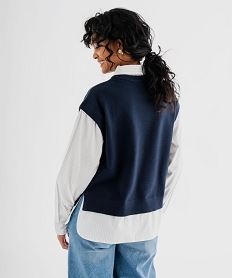 pull sans manches et chemise 2 en 1 femme bleu standard pullsI931701_3