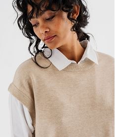 pull sans manches et chemise 2 en 1 femme beige standard pullsI931901_2