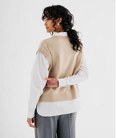 pull sans manches et chemise 2 en 1 femme beige standard pullsI931901_3