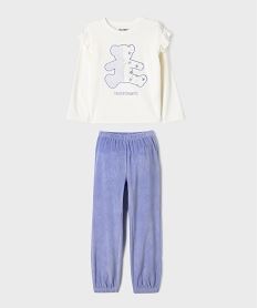 GEMO Pyjama en velours bicolore fille avec volants - LuluCastagnette blanc  bleu