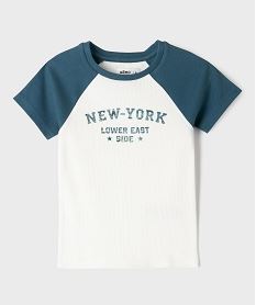 GEMO Tee-shirt bicolore en maille côtelée fille bleu standard