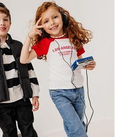 GEMO Tee-shirt bicolore en maille côtelée fille rouge standard