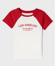 tee-shirt bicolore en maille cotelee fille rouge standard tee-shirtsI934801_2