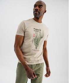 GEMO Tee-shirt manches courtes avec motif positif homme beige standard