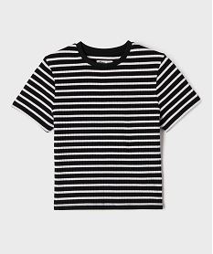 tee-shirt manches courtes en maille cotelee a rayures fille noir standard tee-shirtsI937601_4