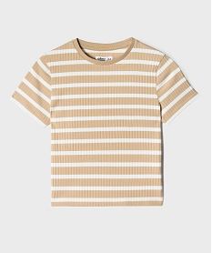 tee-shirt manches courtes en maille cotelee a rayures fille beige standard tee-shirtsI937801_2