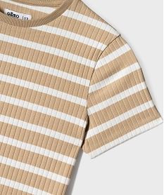 tee-shirt manches courtes en maille cotelee a rayures fille beige standard tee-shirtsI937801_3
